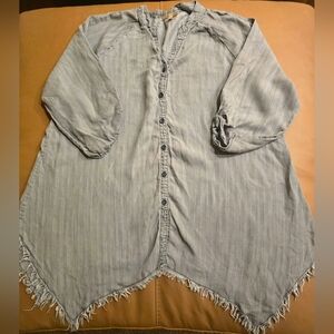 Women's Hester & Orchard Gray Fringe Button Down Shirt Size XL